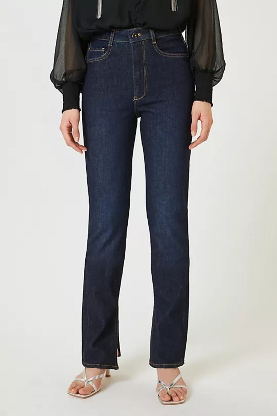 [Anthropologie] Pilcro Dark Wash High Rise Split Hem Straight Leg Jeans Size 32